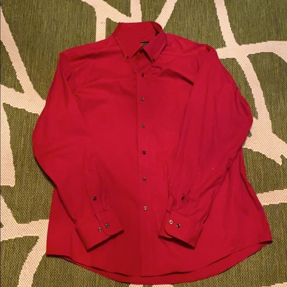 Club room red long sleeve dress shirt sz: 17 34/35